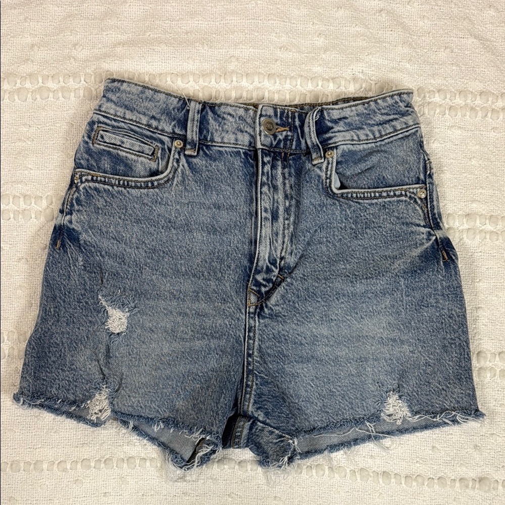 Zara Blue Distressed Denim Jean Shorts